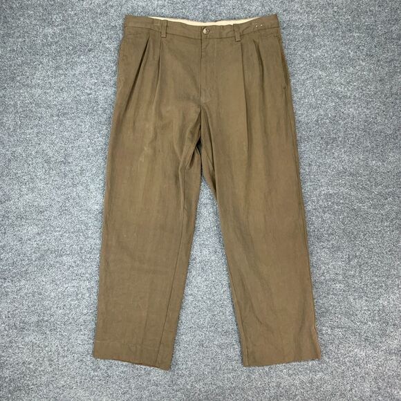 Vintage Tommy Bahama Pant Mens 34X28 Brown Silk Blend Pleated Front Relaxed Fit - Picture 2 of 12